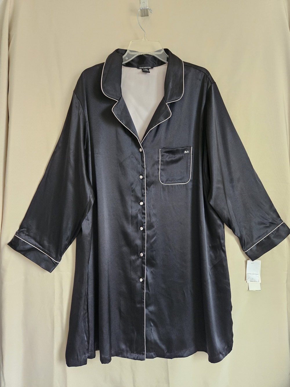 NWT*Jones New York Women's 3X Black Satin Sleep Shirt Robe